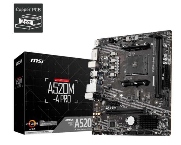 MSI A520M-A PRO AM4 AMD A520 SATA 6Gb/s USB 3.0 Micro ATX AMD Motherboard