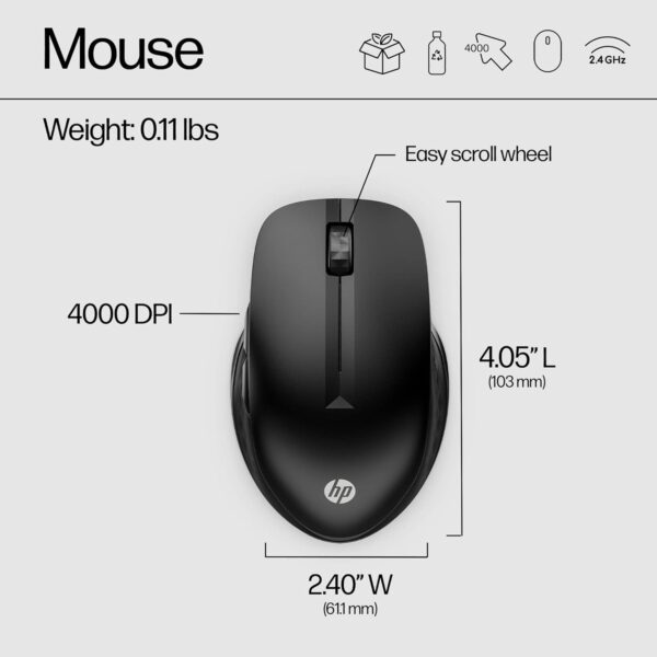 HP 430 Multi-Device Wireless Mouse (Black) - Bluetooth 5.2 & 2.4 GHz USB Receiver Dongle - 4000 DPI Cursor Tracking, 4 Customizable Buttons - Image 8
