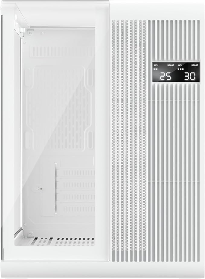 1st Player RT5 Micro ATX PC Gaming Case - Dual Chamber, LED Screen and Curved Panoramic Tempered Glass ( White ) - Image 3