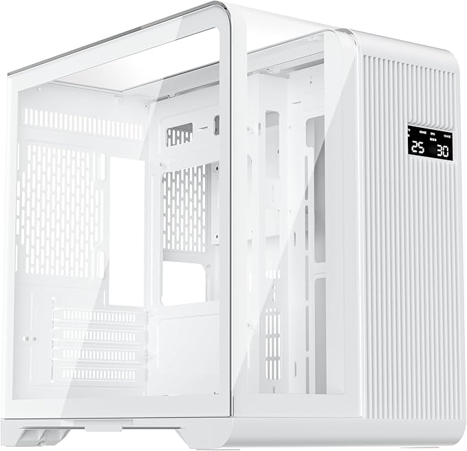 1st Player RT5 Micro ATX PC Gaming Case - Dual Chamber, LED Screen and Curved Panoramic Tempered Glass ( White )