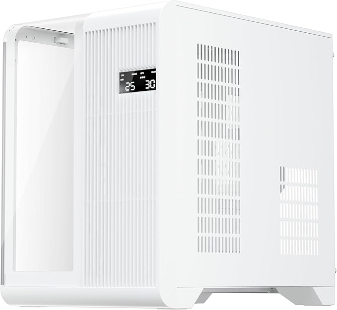 1st Player RT5 Micro ATX PC Gaming Case - Dual Chamber, LED Screen and Curved Panoramic Tempered Glass ( White ) - Image 4