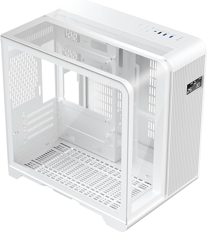 1st Player RT5 Micro ATX PC Gaming Case - Dual Chamber, LED Screen and Curved Panoramic Tempered Glass ( White ) - Image 2