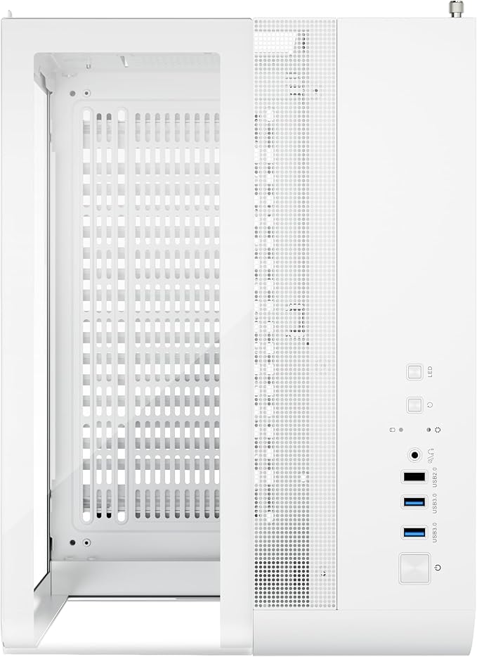 1st Player RT5 Micro ATX PC Gaming Case - Dual Chamber, LED Screen and Curved Panoramic Tempered Glass ( White ) - Image 6