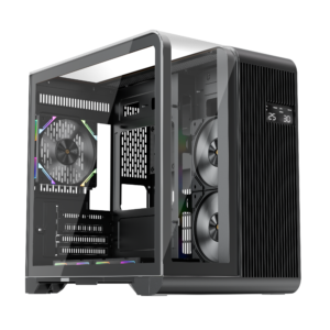 1st Player RT5 Micro ATX PC Gaming Case – Dual Chamber, LED Screen and Curved Panoramic Tempered Glass ( Black )