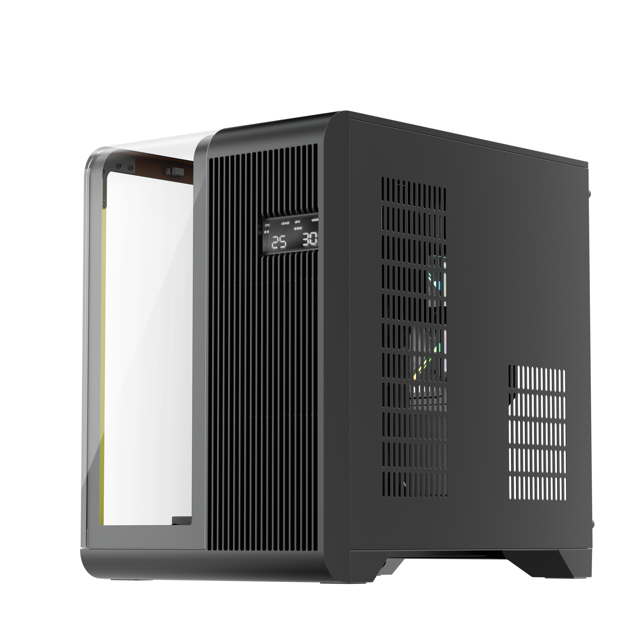 1st Player RT5 Micro ATX PC Gaming Case – Dual Chamber, LED Screen and Curved Panoramic Tempered Glass ( Black ) - Image 4