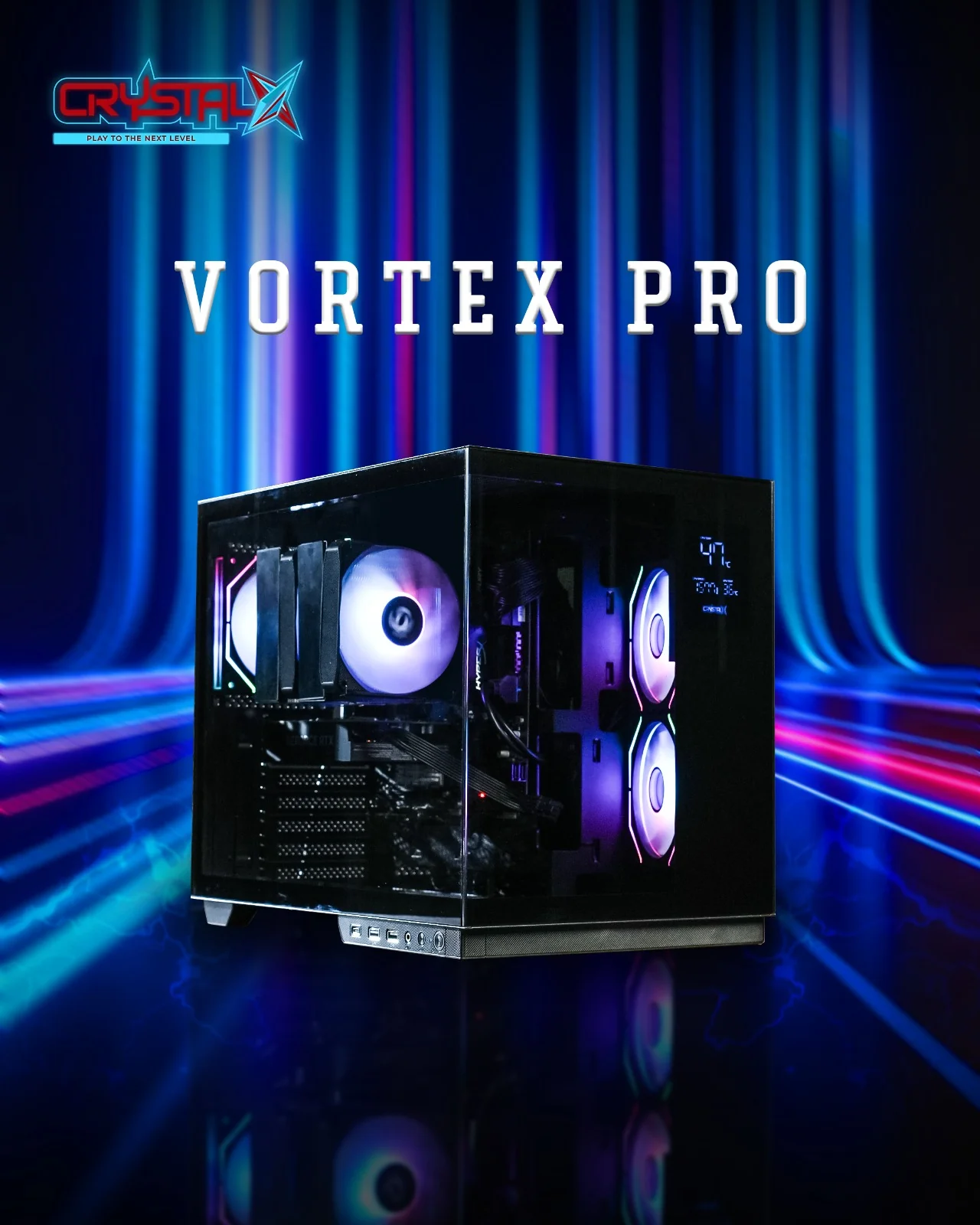 Crystal X Vortex Pro V-331 ATX Digital SE Led Display Gaming Chassis With 3 x Infinity Fans Include