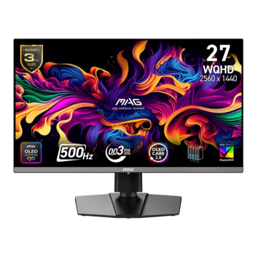 MSI MAG 272QP QD-OLED X50 27″ QD-OLED Display WQHD 500Hz AMD FreeSync Premium Pro Black Gaming Monitor
